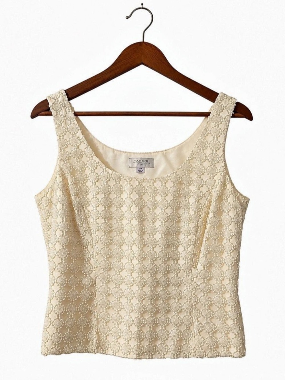 Tahari Ivory Floral Lace Top 8P Petite Romantic Coquette Sleeveless Shell
